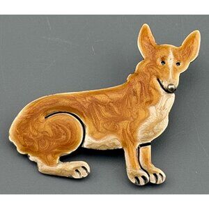Vintage Sterling Silver Welsh Corgi Brooch Enamel Dog Pin  AJH 1 3/4"